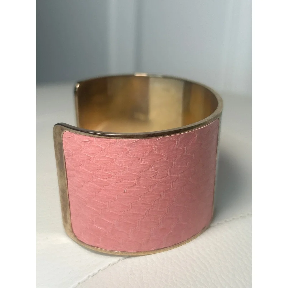 Aspinal London Pink Aqua Snakeskin Leather Wide Cuff Bracelet England